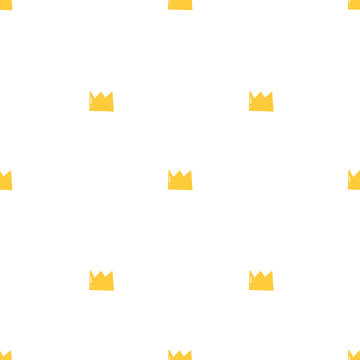 Cute minimal hand drawn yellow crown seamless pattern 
