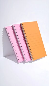 Colorful spiral bound notebooks standing.