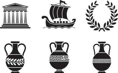 Classic greek architecture and pottery icons set © Ranaart