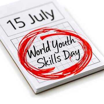 World youth skills day marked on july 15th calendar page with red ink circle for awareness
