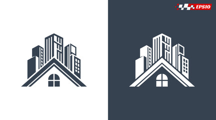 Fototapeta premium Modern City Skyline on House Roof Logo Design.