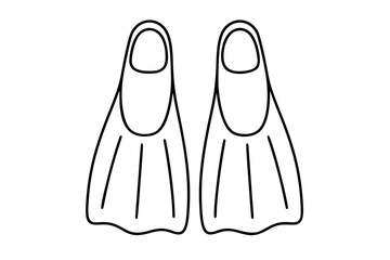 Pair of swim flippers vector icon, hand-drawn black line outline illustration of diving fins with rounded foot pockets, minimalist snorkeling gear design for beach vacation, ocean sport and travel © watsons