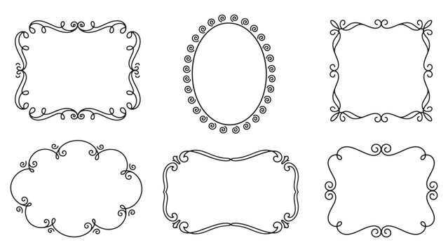 Set of minimalist hand drawn round frame borders vector