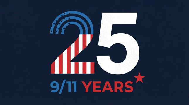 9/11 25th anniversary commemorative graphic with striped numbers.