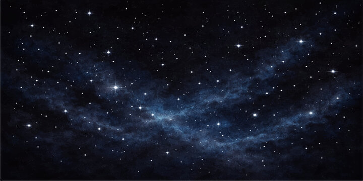 Abstract Blue Starry Night Sky with Galaxy Nebula and Bright Cosmic Starfield in Deep Space Universe Illustration