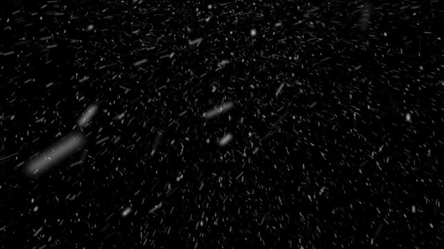 Strong snowfall particle overlay in DCI 4K with Alpha Channel. High-quality 32bpc color depth, seamless loop animation, ideal for long videos, cinematic winter scenes and VFX use.