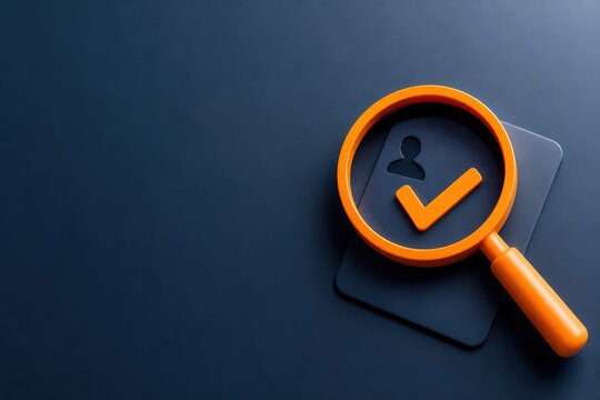 Verification search and approval concept with user profile icon and checkmark