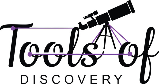 Tools of discovery text logo with a telescope icon