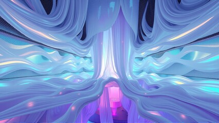 Fototapeta premium Abstract interior, flowing shapes, vibrant blue purple hues. Dramatic lighting creates immersive tunnel effect. Modern design.