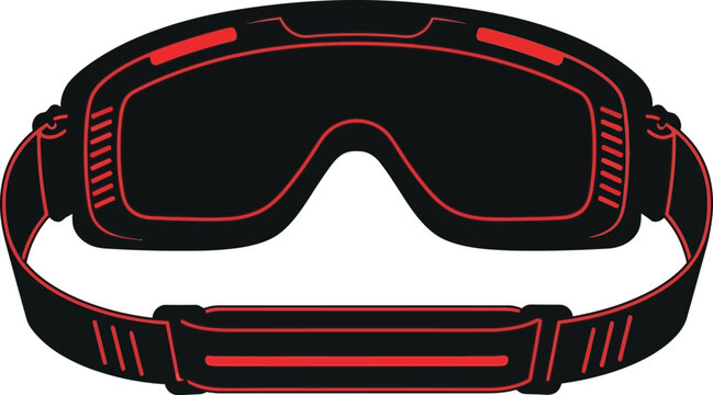 Black and red ski goggles for winter sports