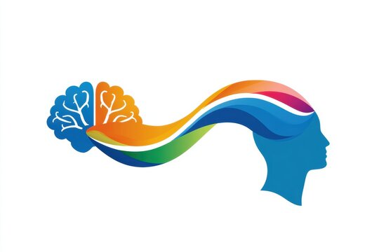 A visual showing how breath creates a link between the brain and the body using a wave pattern and a simple design with colors on a white background
