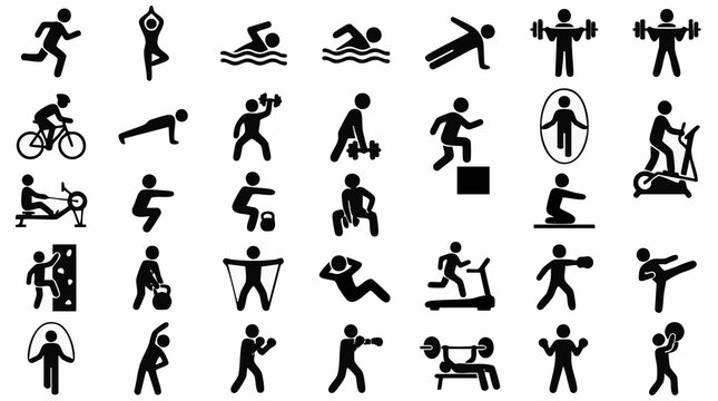 Fitness and Workout Icons Set: Sport Activities Pictograms Collection