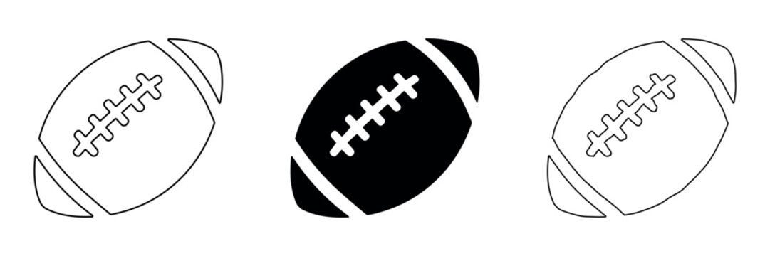 Collection of American football icons in outline and solid styles