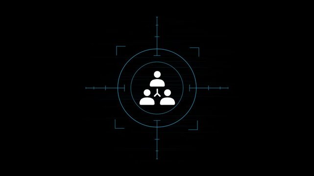people network hierarchy flowchart icon inside target scope on black background.