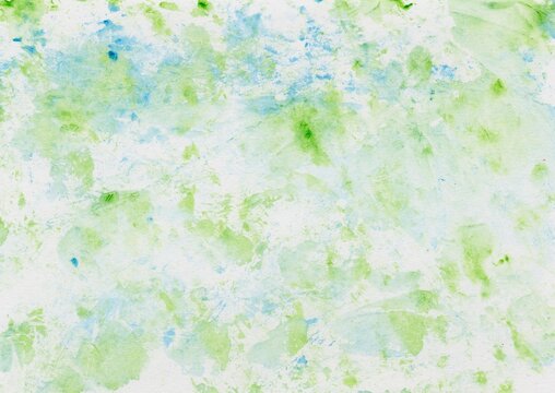 Foil-printed watercolor with an abstract surface in blue and green