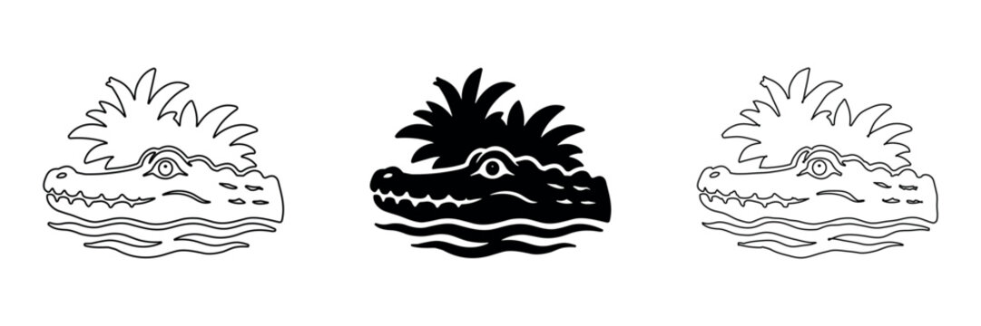 Cartoon alligator head in water, available in outline, solid, and hand drawn styles