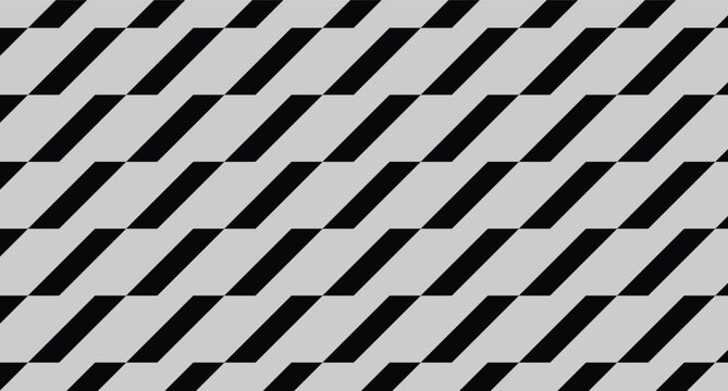 Seamless black and white piano keys pattern with checkered geometric texture, abstract chessboard inspired design, musical keyboard floor wallpaper background, 3D illustration