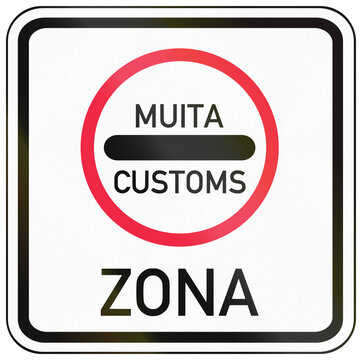 Road sign used in Latvia - Bilingual customs zone in Latvian and English