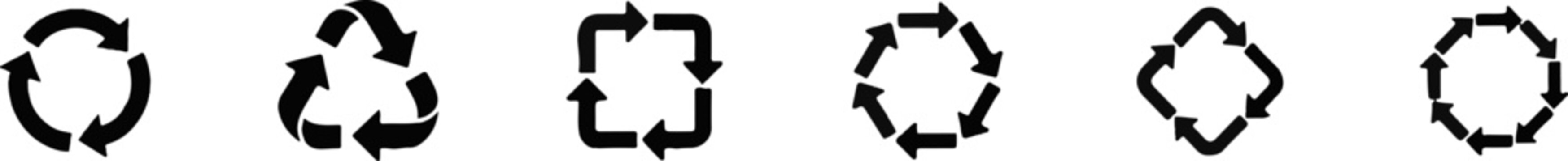 Collection of various circular and square arrow icons indicating process cycle and rotation with rotation sequence direction elements business