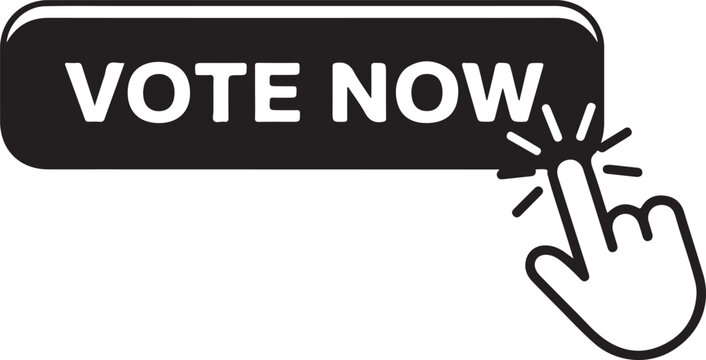 Vote now button with finger clicking icon