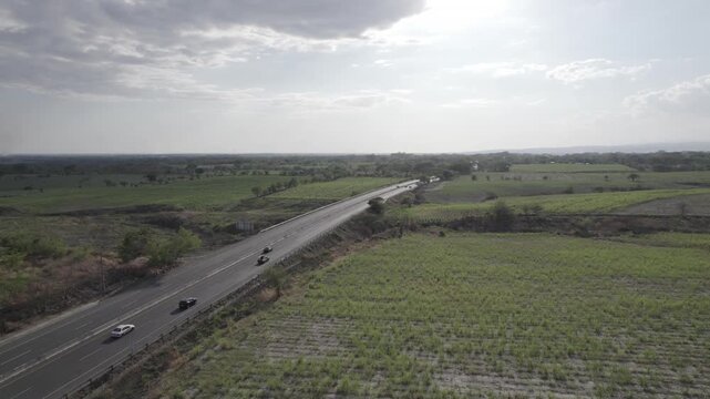 Aerial Drone View of Highway Connecting Zacatecoluca and El Salvador International Airport