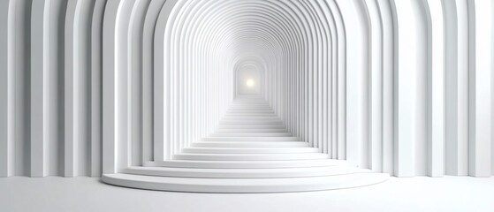 Obraz premium A white archway corridor with a light at the end