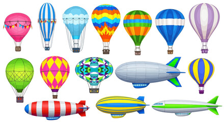 Hot air balloons, colorful vector icons, transportation symbols, travel illustrations © Mecklenburglaan