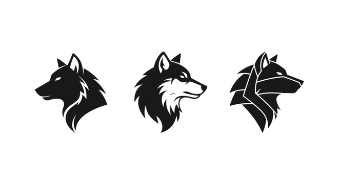 Three stylized black wolf head silhouettes in profile view.