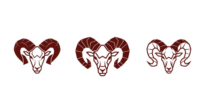 Three stylized ram head logos in maroon color.