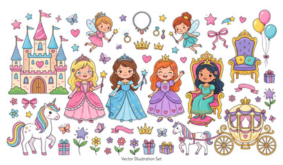 Whimsical princess vector illustration set © Mostofa