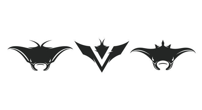 Three black bat logos with sharp wings and fangs.