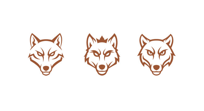 Three stylized wolf head illustrations in a row.