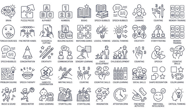 Child development icons learning skills and educational growth vector illustration