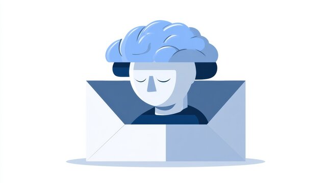 Concept shows a person with a clean mind space represented by an empty inbox after digital declutter. Visuals highlight a simple design without text.