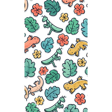 Cute Cartoon Insects and Lizards Pattern