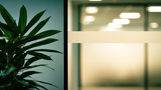 Lush green plant contrasts with bright, softly lit interior space
