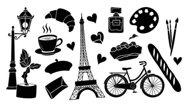 Imagine prompt paris france travel vacation icons set black