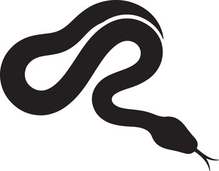 Fototapeta premium Black silhouette of a coiled snake with a forked tongue, minimalist isolated on a plain white background, also transparent background