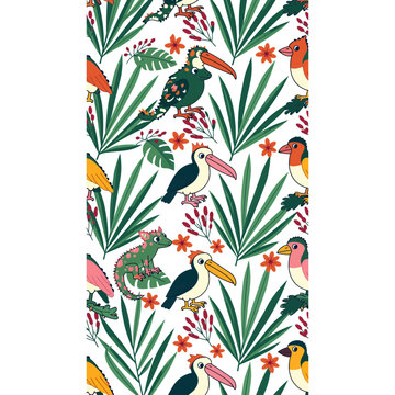 Tropical Birds and Lizard Pattern