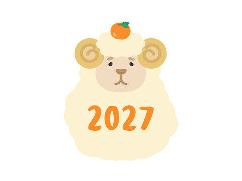 2027年の鏡餅風の羊　イラスト