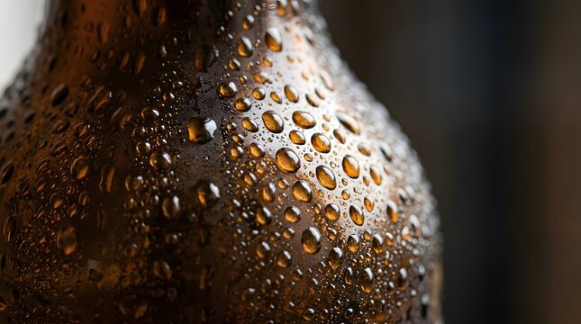 International Beer Day Image Featuring Cold Condensation On Brown Glass Bottle