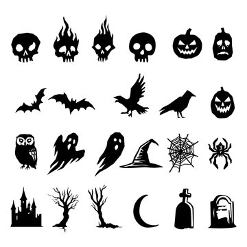 Halloween element silhouette icons isolated