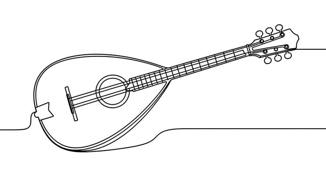 Black and white line drawing of a mandolin on white background.