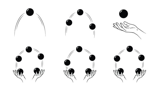 Imagine prompt. hands juggling black balls in sequence icon