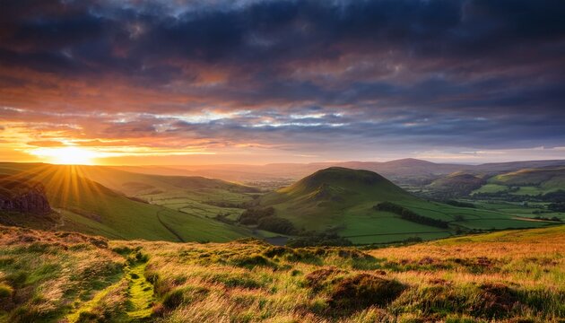 Dramatic Sunrise Over Eildon Hills Galashiels Scottish Borders
