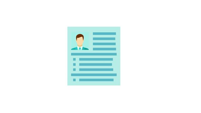 Flat vector resume animation showing professional corporate curriculum vitae with avatar photo profile