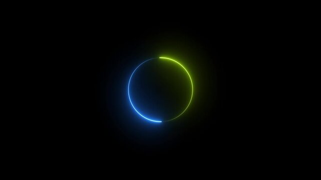 Glowing neon circle loading animation in retro style on black background. 4k video animation 