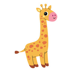 Fototapeta premium Cute cartoon giraffe. African animal design. Vector flat illustration isolated on a white background.