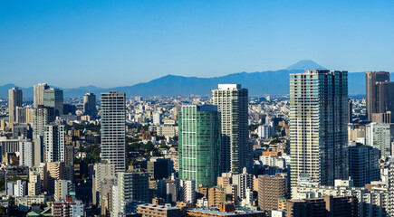 Fototapeta premium Modern Tokyo cityscape under a clear blue sky