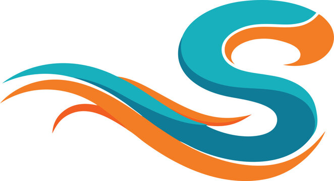 Abstract letter s logo design with blue and orange waves isolated on transparent background, Vector